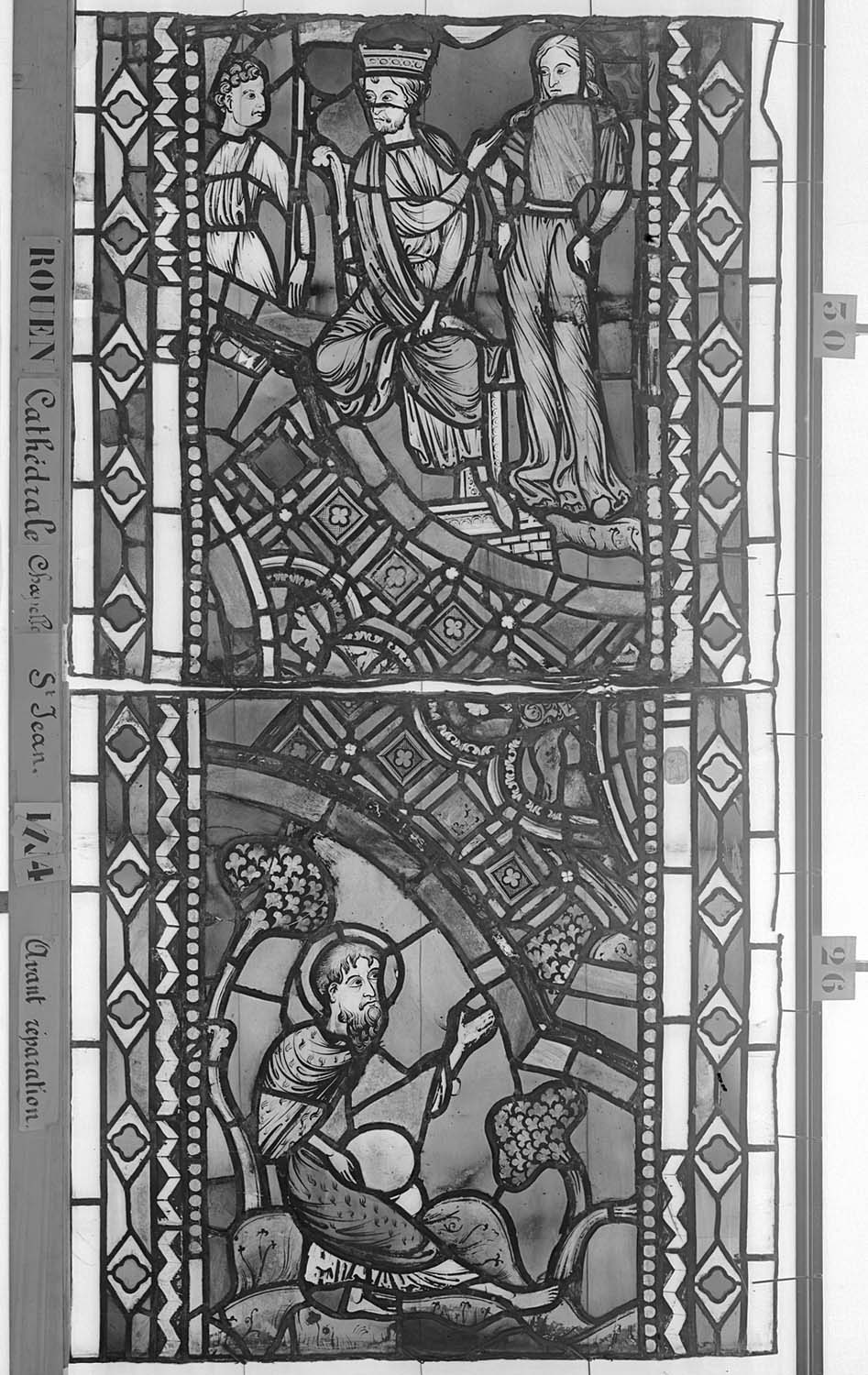 Vitrail, chapelle Saint-Jean, fenêtre L14, deuxième lancette, troisième panneau en haut