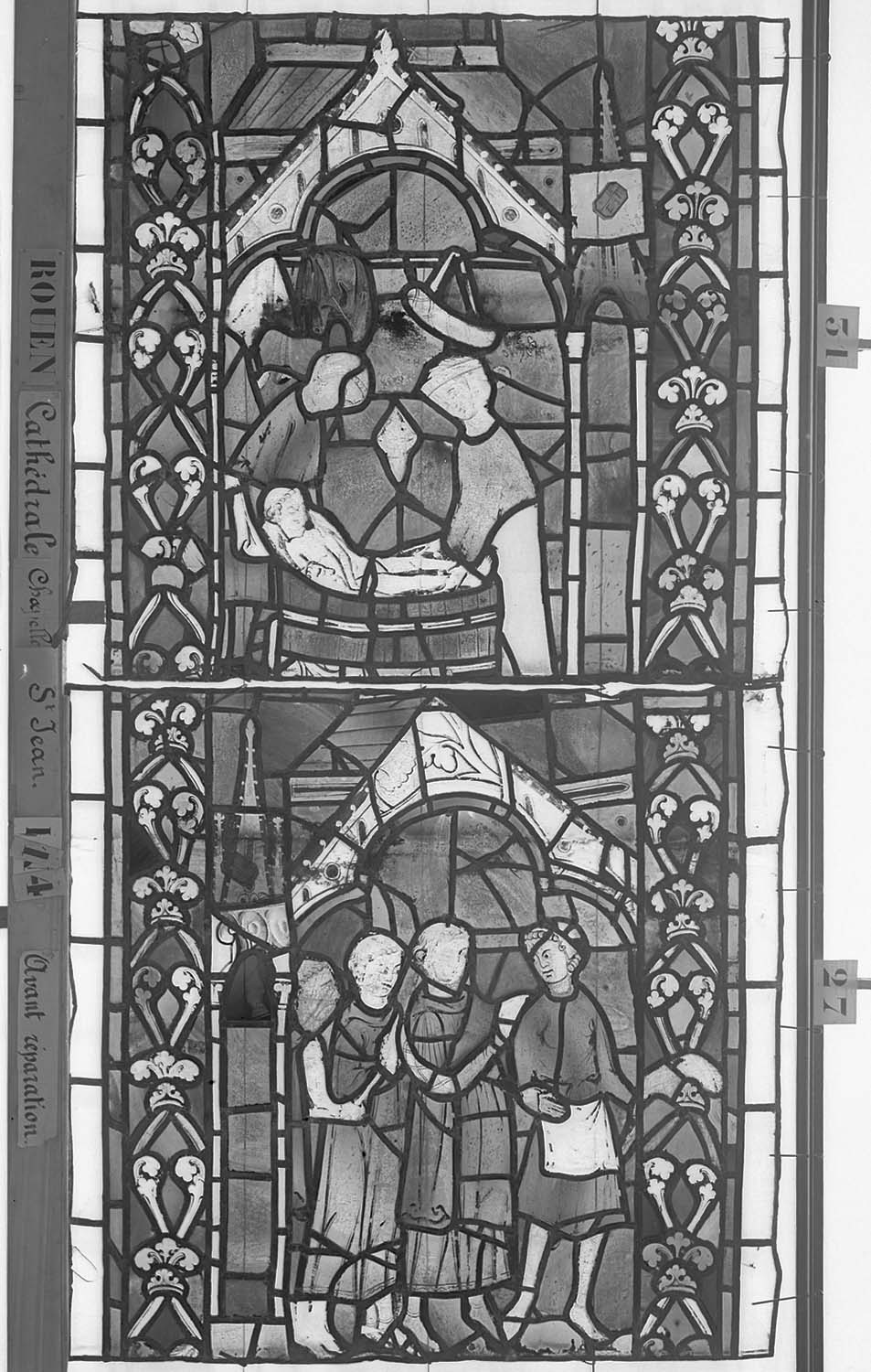 Vitrail, chapelle Saint-Jean, fenêtre L14, troisième lancette, troisième panneau en haut