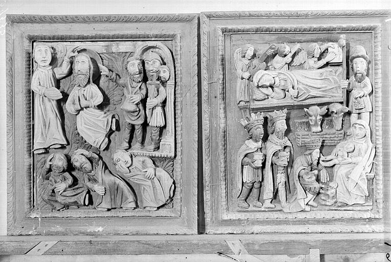 Hauts-reliefs : Jardin des oliviers ; Nativité et Adoration des Mages ; appartiennent à un ensemble de 14 hauts-reliefs.