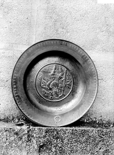 Plat de quête en cuivre, saint Christophe