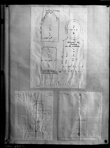 Plan et élévation, appartements du Cardinal de Rohan, mesure côté des galces et tableau