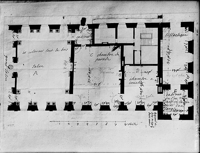 Appartements du Cardinal de Rohan, plan côté