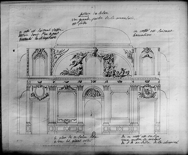 Appartements du Cardinal de Rohan, plan élévation du Grand salon avec les décorations des faces