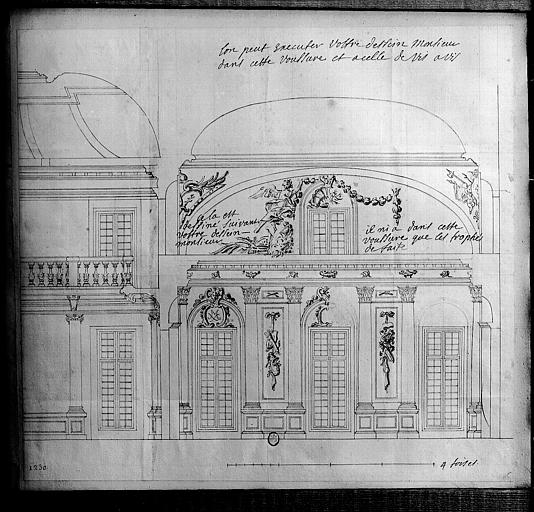 Appartements du Cardinal de Rohan, plan élévation du Grand salon avec les décorations des faces