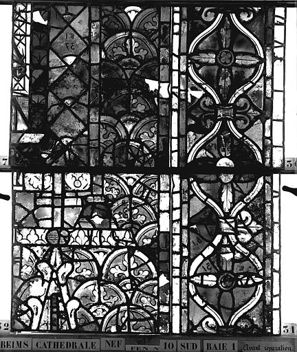 Vitrail, nef, fenêtre 10 sud, baie 1, panneaux 31, 32, 36, 37