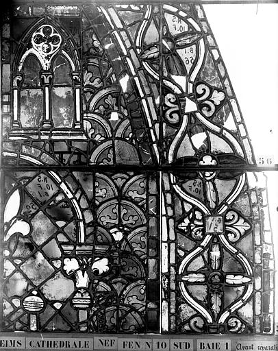 Vitrail, nef, fenêtre 10 sud, baie 1, panneaux 52, 5, 56, 57