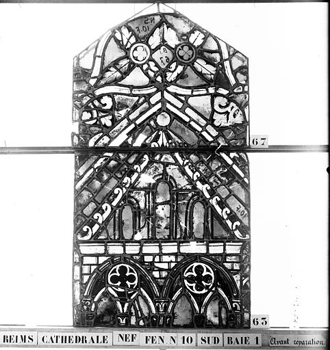 Vitrail, nef, fenêtre 10 sud, baie 1, panneaux 63, 67