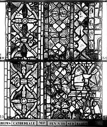 Vitrail, nef, fenêtre 10 sud, baie 2, panneaux 34, 35, 39, 40