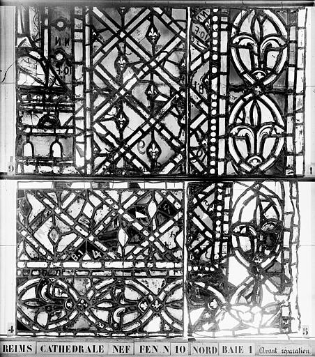 Vitrail, nef, fenêtre 10 nord, baie 1, panneaux 1, 2, 6, 7