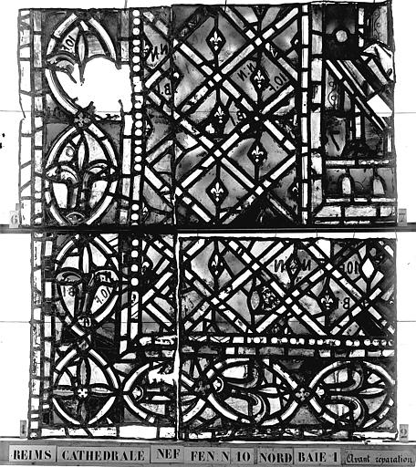 Vitrail, nef, fenêtre 10 nord, baie 1, panneaux 4, 5, 9, 10