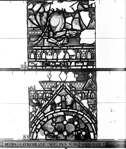 Vitrail, nef, fenêtre 10 nord, baie 1, panneaux 33, 38