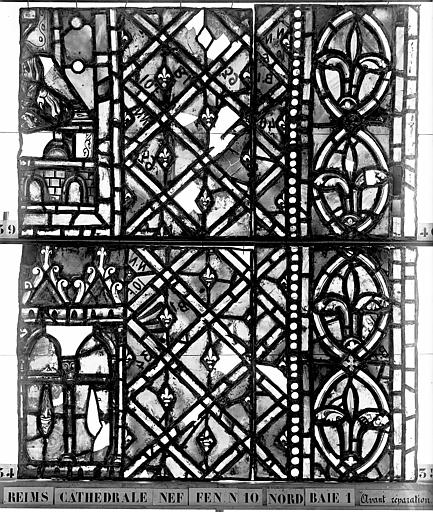 Vitrail, nef, fenêtre 10 nord, baie 1, panneaux 34, 35, 39, 40