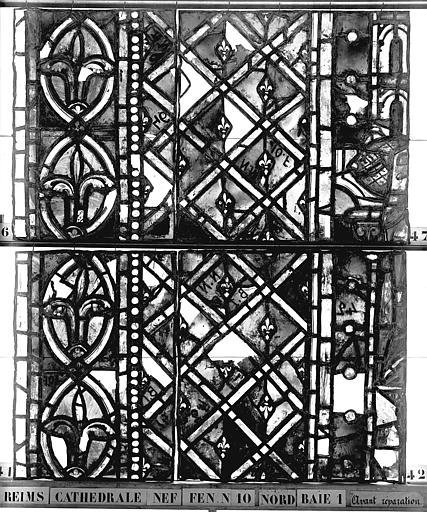 Vitrail, nef, fenêtre 10 nord, baie 1, panneaux 41, 42, 46, 47