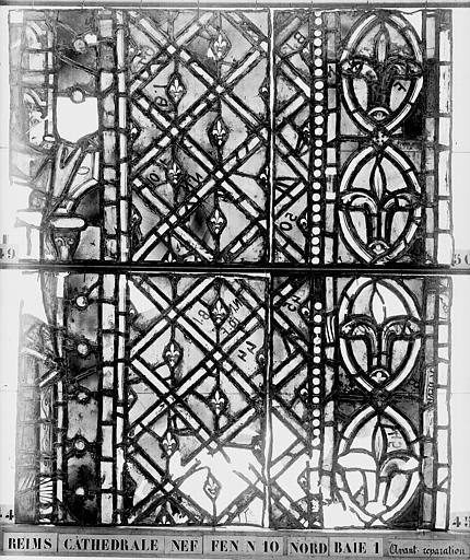 Vitrail, nef, fenêtre 10 nord, baie 1, panneaux 49, 45, 49, 50