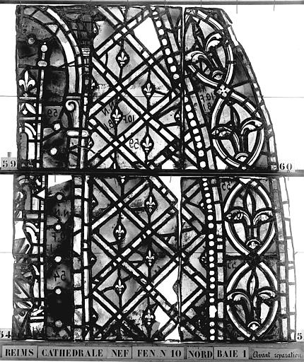Vitrail, nef, fenêtre 10 nord, baie 1, panneaux 54, 55, 59, 60