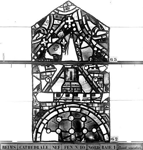 Vitrail, nef, fenêtre 10 nord, baie 1, panneaux 62, 65