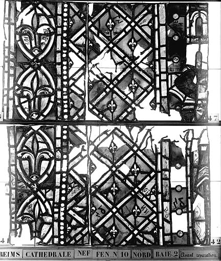 Vitrail, nef, fenêtre 10 nord, baie 2, panneaux 41, 42, 46, 47