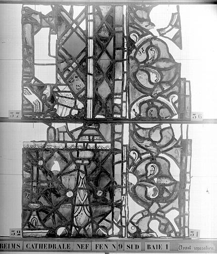 Vitrail, nef, fenêtre 9, au sud, baie 1, panneaux 31, 32, 36, 37