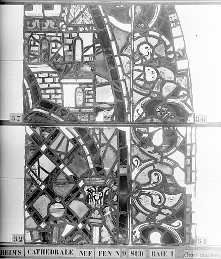 Vitrail, nef, fenêtre 9, au sud, baie 1, panneaux 51, 52, 56, 57