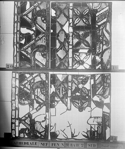 Vitrail, nef, fenêtre 9, au sud, baie 2, panneaux 14, 15, 19, 20