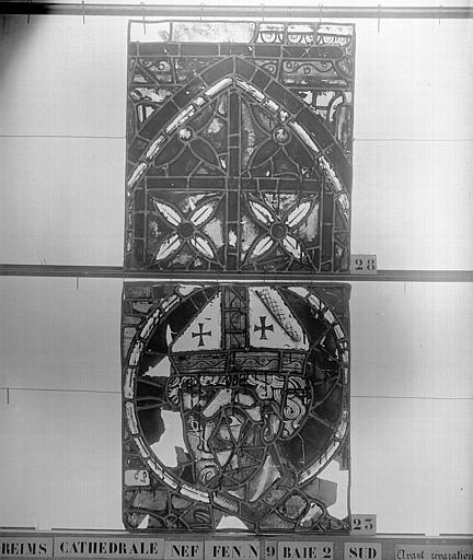Vitrail, nef, fenêtre 9, au sud, baie 2, panneaux 23, 28