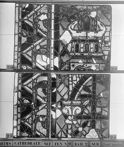 Vitrail, nef, fenêtre 9, au sud, baie 2, panneaux 24, 25, 29, 30