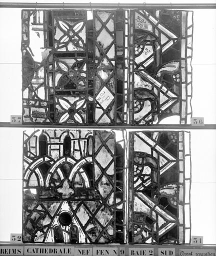 Vitrail, nef, fenêtre 9, au sud, baie 2, panneaux 31, 32, 36, 37
