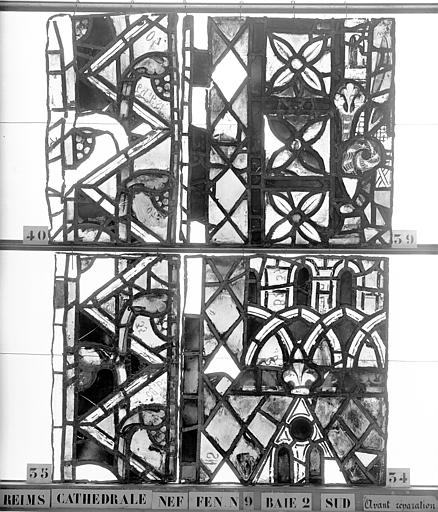 Vitrail, nef, fenêtre 9, au sud, baie 2, panneaux 34, 35, 39, 40