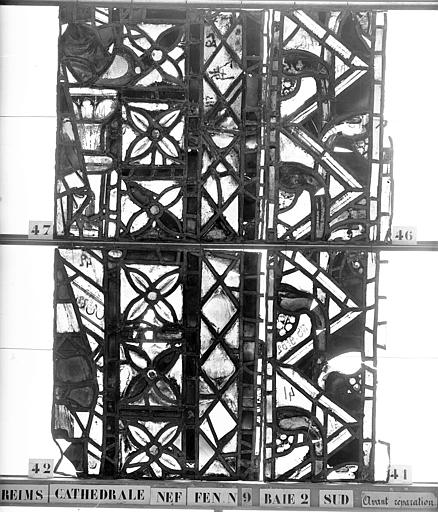 Vitrail, nef, fenêtre 9, au sud, baie 2, panneaux 41, 42, 46, 47
