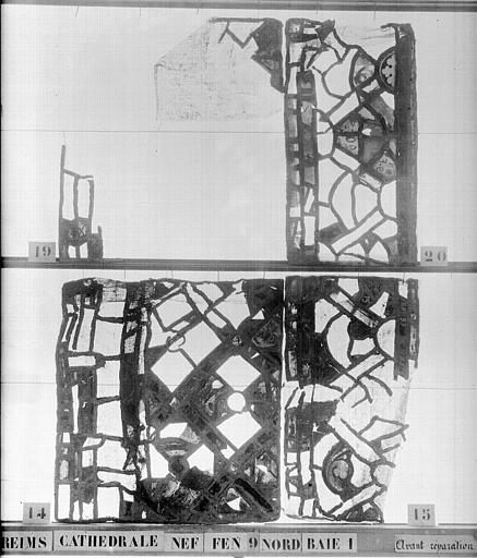 Vitrail, nef, fenêtre 9, au nord, baie 1, panneaux 14, 15, 19, 20