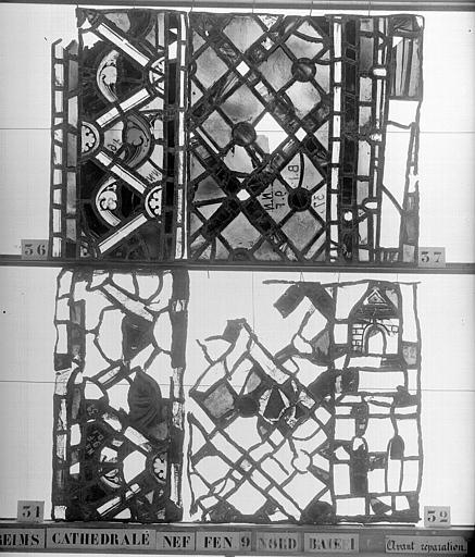 Vitrail, nef, fenêtre 9, au nord, baie 1, panneaux 31, 32, 36, 37