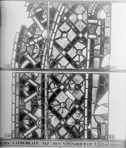 Vitrail, nef, fenêtre 9, au nord, baie 1, panneaux 51, 52, 56, 57