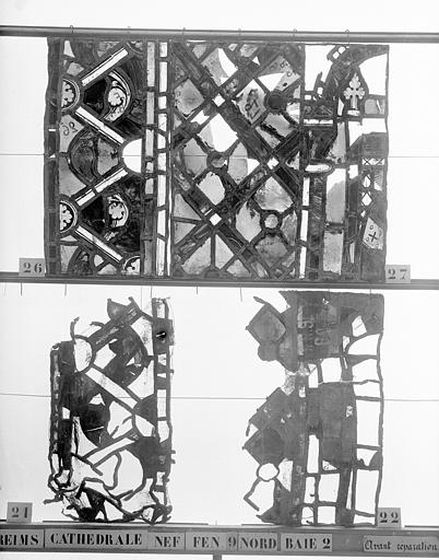 Vitrail, nef, fenêtre 9, au nord, baie 2, panneaux 21, 22, 26, 27