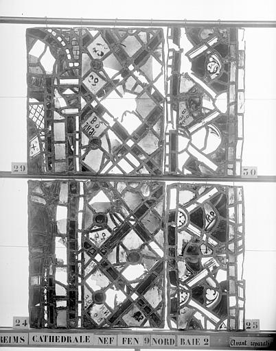 Vitrail, nef, fenêtre 9, au nord, baie 2, panneaux 24, 25, 29, 30