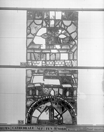 Vitrail, nef, fenêtre 9, au nord, baie 2, panneaux 33, 38