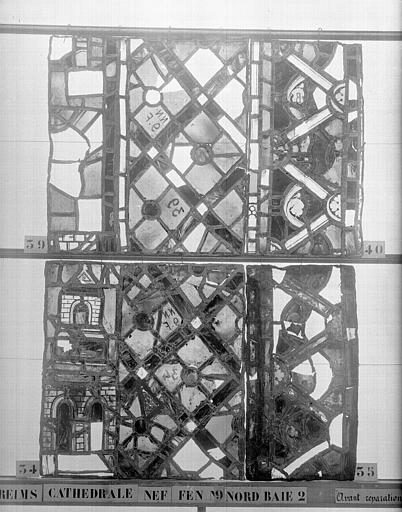 Vitrail, nef, fenêtre 9, au nord, baie 2, panneaux 34, 35, 39, 40