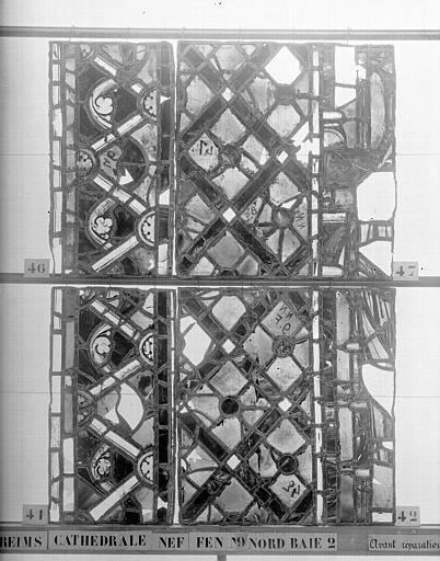 Vitrail, nef, fenêtre 9, au nord, baie 2, panneaux 41, 42, 46, 47