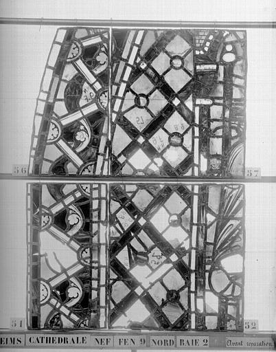 Vitrail, nef, fenêtre 9, au nord, baie 2, panneaux 51, 52, 56, 57