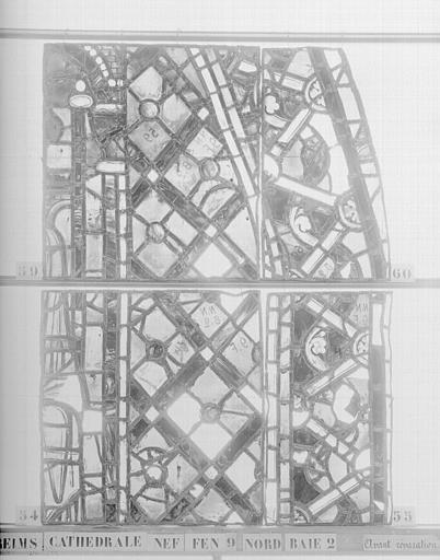 Vitrail, nef, fenêtre 9, au nord, baie 2, panneaux 54, 55, 59, 60