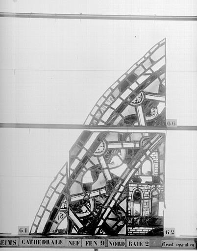Vitrail, nef, fenêtre 9, au nord, baie 2, panneaux 61, 62, 66