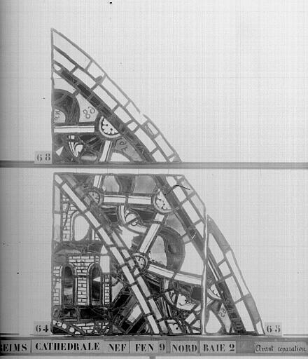 Vitrail, nef, fenêtre 9, au nord, baie 2, panneaux 64, 65, 68