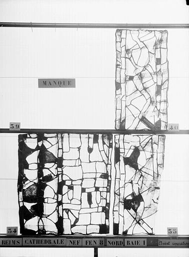 Vitrail, nef, fenêtre 8, au nord, baie 1, panneaux 34, 35, 39, 40
