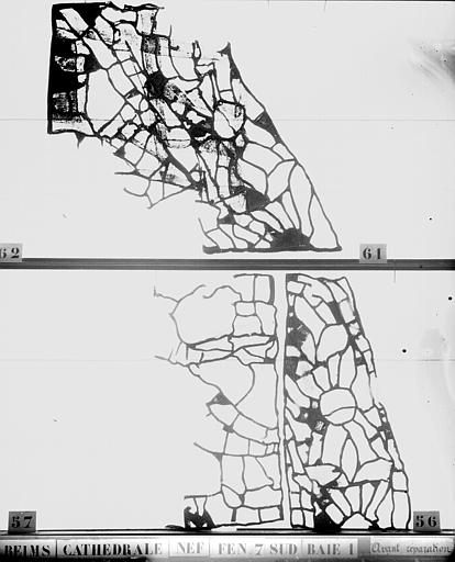 Vitrail, fenêtre 7, au sud, baie 1, panneaux et débris