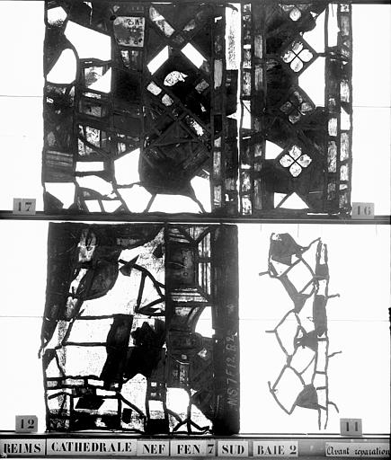 Vitrail, fenêtre 7, au sud, baie 2, panneaux et débris