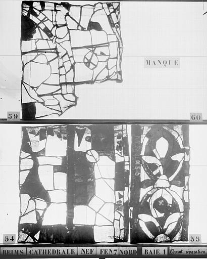 Vitrail, fenêtre 7, au nord, baie 1, panneaux et débris