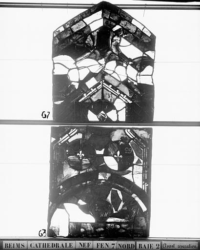 Vitrail, fenêtre 7, au nord, baie 2, panneaux et débris