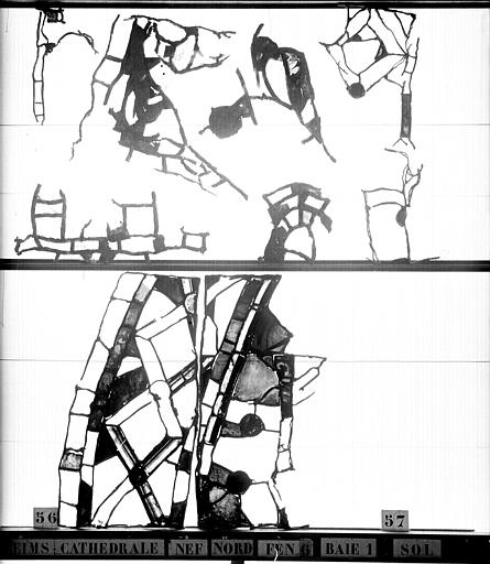 Vitrail, nef, côté nord, fenêtre 6, baie 1, débris au sol