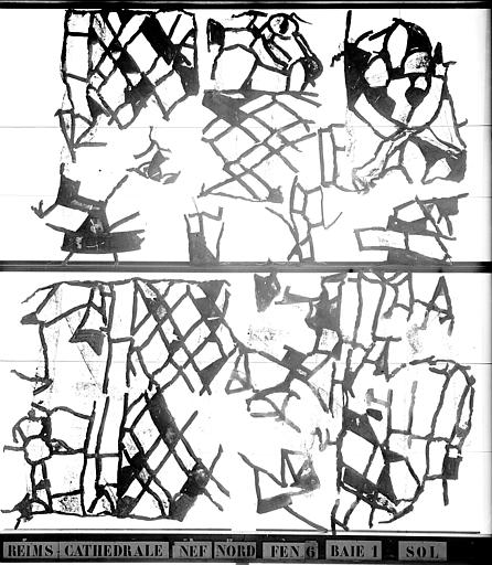 Vitrail, nef, côté nord, fenêtre 6, baie 1, débris au sol