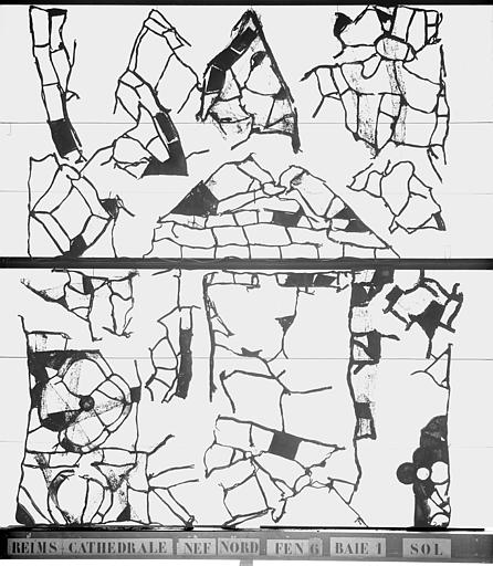 Vitrail, nef, côté nord, fenêtre 6, baie 1, débris au sol