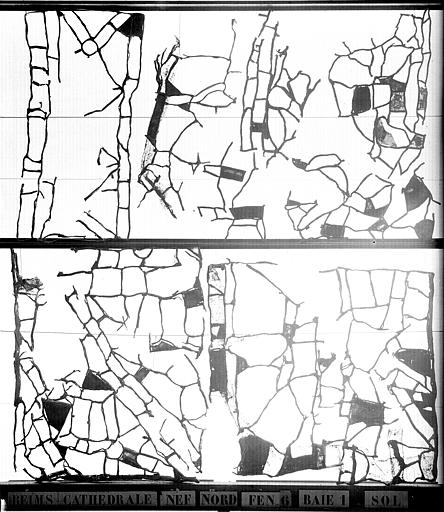 Vitrail, nef, côté nord, fenêtre 6, baie 1, débris au sol